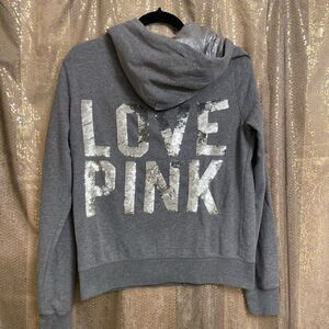 PINK Y2K Victorias Secret Gray Silver Sequin Bling Zip Sweater Medium